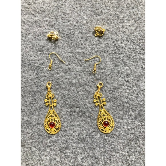 New Classical retro Hanfu Earrings Golden Tang‎ Dynasty Hollow Small Lute - Picture 2 of 6